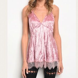 Boho crushed velvet and lace empire waist tank top